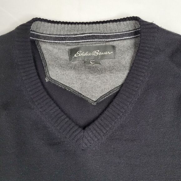 L EDDIE BAUER VNECK BLACK SOFT COTTON MENS GOLF SWEATER large - Picture 11 of 12